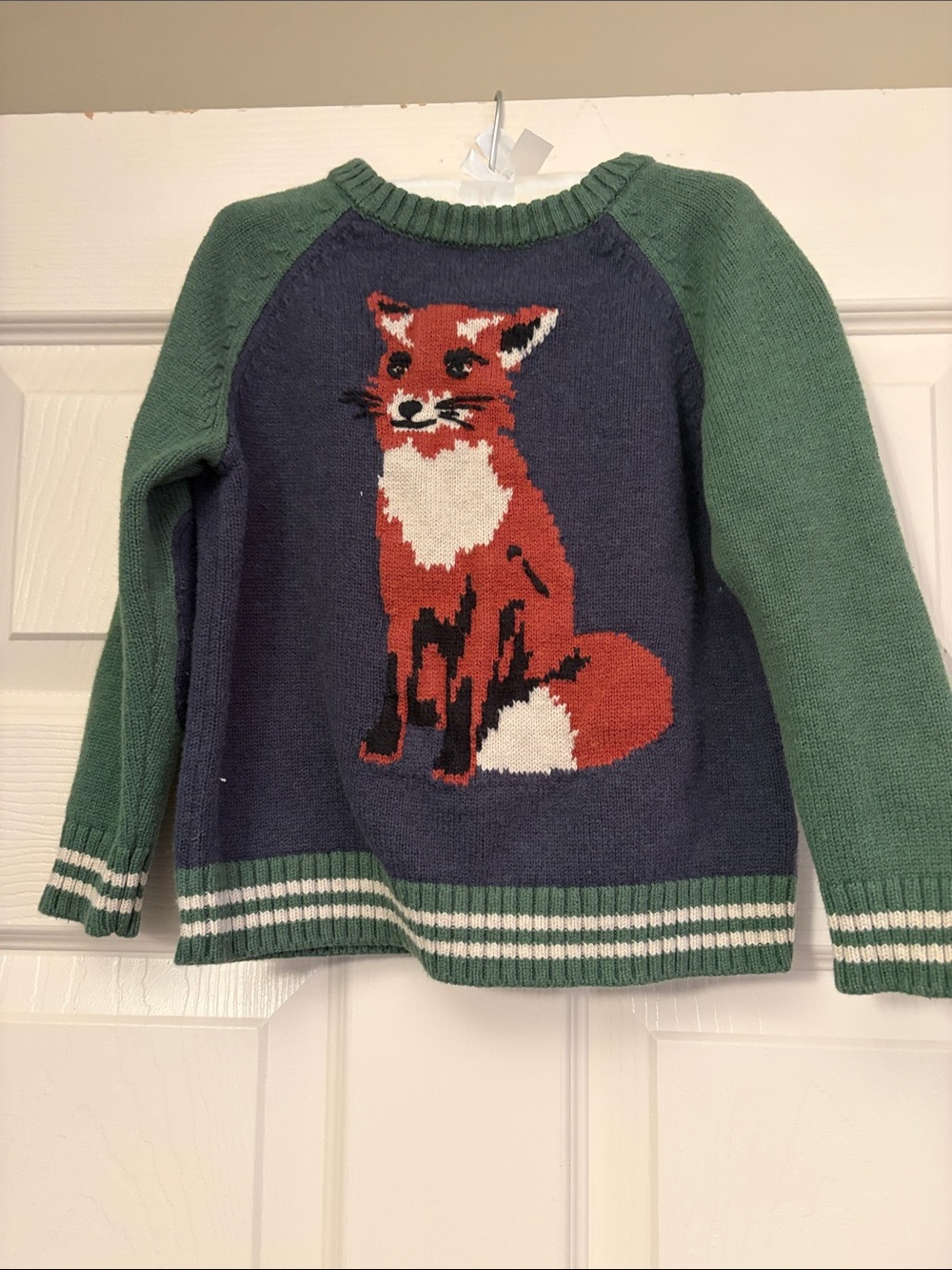 Hanna Andersson Green Navy Fox Intarsia Sweater size 90